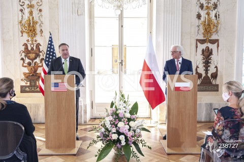  15.08.2020 WARSZAWA <br />
WIZYTA SEKRETARZA STANU USA W WARSZAWIE <br />
SPOTKANIE SEKRETARZA STANU USA Z MINISTREM SPRAW ZAGRANICZNYCH POLSKI<br />
N/Z MIKE POMPEO JACEK CZAPUTOWICZ<br />
 