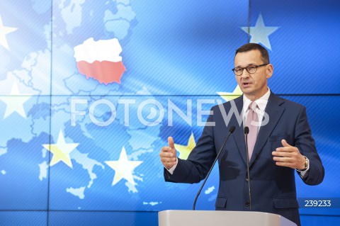  19.08.2020 WARSZAWA KPRM<br />
KONFERENCJA PREMIERA PO ZAKONCZENIU SZCZYTU UNII EUROPEJSKIEJ<br />
N/Z PREMIER MATEUSZ MORAWIECKI<br />
 