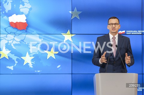  19.08.2020 WARSZAWA KPRM<br />
KONFERENCJA PREMIERA PO ZAKONCZENIU SZCZYTU UNII EUROPEJSKIEJ<br />
N/Z PREMIER MATEUSZ MORAWIECKI<br />
 