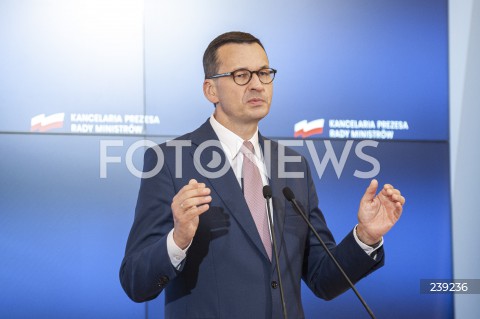  19.08.2020 WARSZAWA KPRM<br />
KONFERENCJA PREMIERA PO ZAKONCZENIU SZCZYTU UNII EUROPEJSKIEJ<br />
N/Z PREMIER MATEUSZ MORAWIECKI<br />
 