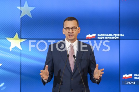  19.08.2020 WARSZAWA KPRM<br />
KONFERENCJA PREMIERA PO ZAKONCZENIU SZCZYTU UNII EUROPEJSKIEJ<br />
N/Z PREMIER MATEUSZ MORAWIECKI<br />
 