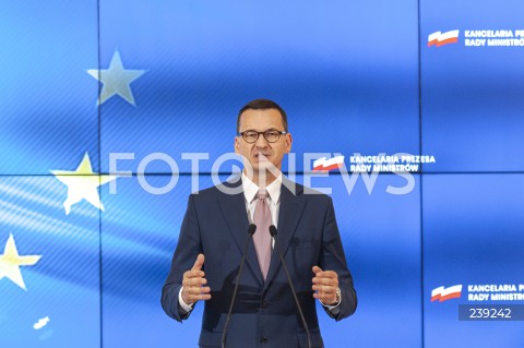  19.08.2020 WARSZAWA KPRM<br />
KONFERENCJA PREMIERA PO ZAKONCZENIU SZCZYTU UNII EUROPEJSKIEJ<br />
N/Z PREMIER MATEUSZ MORAWIECKI<br />
 