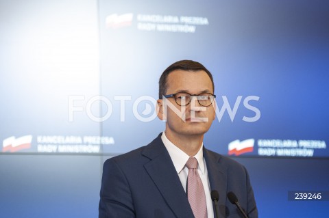  19.08.2020 WARSZAWA KPRM<br />
KONFERENCJA PREMIERA PO ZAKONCZENIU SZCZYTU UNII EUROPEJSKIEJ<br />
N/Z PREMIER MATEUSZ MORAWIECKI<br />
 