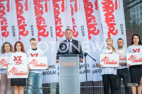  31.08.2020 GDANSK<br />
OBCHODY 40. ROCZNICY POROZUMIEN SIERPNIOWYCH W GDANSKU<br />
N/Z PREZYDENT RP ANDRZEJ DUDA<br />
 