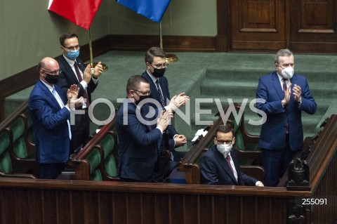  04.05.2021 WARSZAWA SEJM<br />
POSIEDZENIE SEJMU<br />
N/Z PIOTR MULLER PIOTR GLINSKI PREMIER MATEUSZ MORAWIECKI WALDEMAR BUDA KRZYSZTOF KUBOW<br />
 