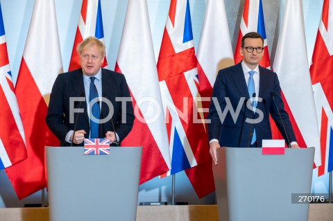  01.03.2022 WARSZAWA<br />
WIZYTA PREMIERA ZJEDNOCZONEGO KROLESTWA WIELKIEJ BRYTANII I IRLANDII POLNOCNEJ BORISA JOHNSONA W WARSZAWIE<br />
<br />
VISIT OF THE PRIME MINISTER OF THE UNITED KINGDOM OF GREAT BRITAIN AND NORTHERN IRELAND BORIS JOHNSON IN WARSAW<br />
<br />
N/Z BORIS JOHNSON PREMIER MATEUSZ MORAWIECKI<br />
 