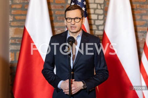 Konferencja premiera Mateusza Morawieckiego po spotkaniu z sekretarzem stanu USA Antonym Blinkenem w Rzeszowie
