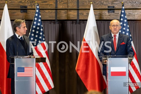  05.03.2022 RZESZOW<br />KONFERENCJA SEKRETARZA STANU USA ANTONY BLINKENA I MINISTRA SPRAW ZAGRANICZNYCH ZBIGNIEWA RAU W RZESZOWIE <br /><br />Press conference of US Secretary of State Antony Blinken and Polish Foreign Minister Zbigniew Rau in Rzeszow, Poland<br /><br />N/Z ANTONY BLINKEN ZBIGNIEW RAU <br /><br /> 