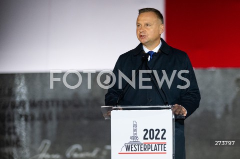  01.09.2022 GDANSK<br />
OBCHODY 83. ROCZNICY WYBUCHU II WOJNY SWIATOWEJ NA WESTERPLATTE<br />
N/Z PREZYDENT RP ANDRZEJ DUDA<br />
 