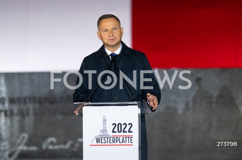  01.09.2022 GDANSK<br />
OBCHODY 83. ROCZNICY WYBUCHU II WOJNY SWIATOWEJ NA WESTERPLATTE<br />
N/Z PREZYDENT RP ANDRZEJ DUDA<br />
 