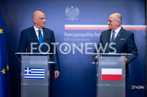  05.10.2022 WARSZAWA<br />
KONFERENCJA PRASOWA MINISTROW SPRAW ZAGRANICZNYCH POLSKI I GRECJI<br />
<br />
PRESS CONFERENCE OF THE FOREIGN MINISTERS OF POLAND AND GREECE<br />
<br />
N/Z NIKOS DENDIAS ZBIGNIEW RAU<br />
FOT. MARCIN BANASZKIEWICZ/FOTONEWS  