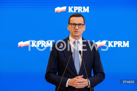  11.10.2022 WARSZAWA KPRM<br />
KONFERENCJA PRASOWA PREZESA RADY MINISTROW MATEUSZA MORAWIECKIEGO<br />
N/Z PREMIER MATEUSZ MORAWIECKI<br />
FOT. MARCIN BANASZKIEWICZ/FOTONEWS 