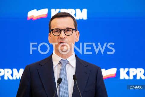  11.10.2022 WARSZAWA KPRM<br />
KONFERENCJA PRASOWA PREZESA RADY MINISTROW MATEUSZA MORAWIECKIEGO<br />
N/Z PREMIER MATEUSZ MORAWIECKI<br />
FOT. MARCIN BANASZKIEWICZ/FOTONEWS 