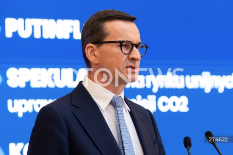  11.10.2022 WARSZAWA KPRM<br />
KONFERENCJA PRASOWA PREZESA RADY MINISTROW MATEUSZA MORAWIECKIEGO<br />
N/Z PREMIER MATEUSZ MORAWIECKI<br />
FOT. MARCIN BANASZKIEWICZ/FOTONEWS 