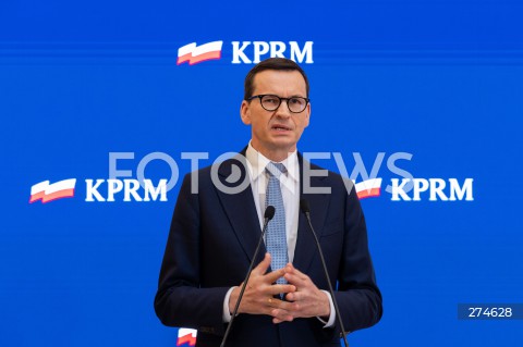  11.10.2022 WARSZAWA KPRM<br />
KONFERENCJA PRASOWA PREZESA RADY MINISTROW MATEUSZA MORAWIECKIEGO<br />
N/Z PREMIER MATEUSZ MORAWIECKI<br />
FOT. MARCIN BANASZKIEWICZ/FOTONEWS 