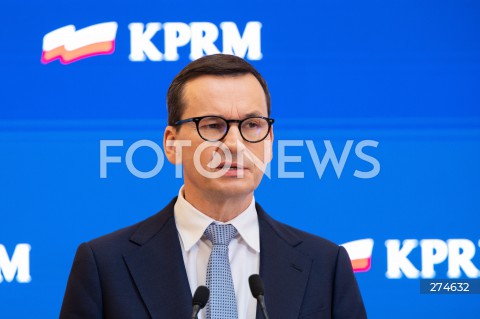  11.10.2022 WARSZAWA KPRM<br />
KONFERENCJA PRASOWA PREZESA RADY MINISTROW MATEUSZA MORAWIECKIEGO<br />
N/Z PREMIER MATEUSZ MORAWIECKI<br />
FOT. MARCIN BANASZKIEWICZ/FOTONEWS 