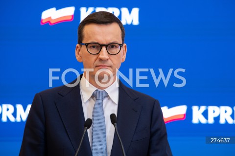  11.10.2022 WARSZAWA KPRM<br />
KONFERENCJA PRASOWA PREZESA RADY MINISTROW MATEUSZA MORAWIECKIEGO<br />
N/Z PREMIER MATEUSZ MORAWIECKI<br />
FOT. MARCIN BANASZKIEWICZ/FOTONEWS 