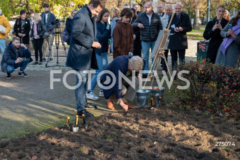  27.10.2022 WARSZAWA<br />
UROCZYSTOSC SADZENIA 3 TYS. CEBULEK TULIPANOW IRENA SENDLER<br />
N/Z RAFAL TRZASKOWSKI DAPHNE BERGSMA<br />
FOT. MARCIN BANASZKIEWICZ/FOTONEWS  