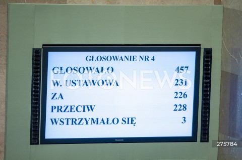  13.12.2022 WARSZAWA <br />
68. POSIEDZENIE SEJMU RP<br />
DEBATA NAD WNIOSKIEM O ODWOLANIE MINISTRA SPRAWIEDLIWOSCI ZBIGNIEWA ZIOBRO<br />
N/Z WYNIK GLOSOWANIA TABLICA<br />
 