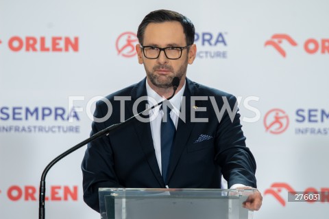  25.01.2023 WARSZAWA<br />
KONFERENCJA PRASOWA PKN ORLEN<br />
REALIZACJA STRATEGICZNYCH PLANOW W OBSZARZE BEZPIECZENSTWA STRATEGICZNEGO<br />
N/Z DANIEL OBAJTEK<br />
FOT. MARCIN BANASZKIEWICZ/FOTONEWS  