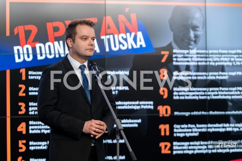  17.02.2023 WARSZAWA<br />
KONFERENCJA PRASOWA PRAWA I SPRAWIEDLIWOSCI<br />
12 PYTAN DO DONALDA TUSKA<br />
N/Z RAFAL BOCHENEK<br />
FOT. MARCIN BANASZKIEWICZ/FOTONEWS  