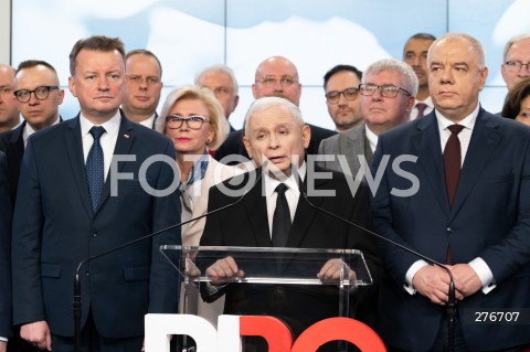  10.03.2023 WARSZAWA<br />
KONFERENCJA PRASOWA PREZESA PIS WRAZ Z POSLAMI ZAPOWIADAJACA SPOTKANIA Z WYBORCAMI W CALEJ POLSCE<br />
N/Z ARTUR SOBON MARIUSZ BLASZCZAK JAROSLAW KACZYNSKI RYSZARD CZARNECKI JACEK SASIN<br />
FOT. MARCIN BANASZKIEWICZ/FOTONEWS  