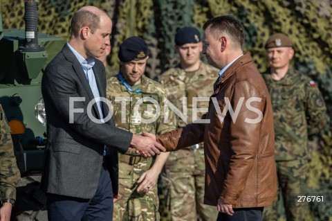  22.03.2023 RZESZOW <br />
KSIAZE WILLIAM ORAZ MINISTER OBRONY NARODOWEJ MARIUSZ BLASZCZAK PODCZAS SPOTKANIA Z POLSKIMI I BRYTYJSKIMI ZOLNIERZAMI W 3 PODKARPACKIEJ BRYGADZIE OBRONY TERYTORIALNEJ W RZESZOWIE<br />
<br />
Prince William, the heir-to-the-British throne, visited the 3rd Brigade Territorial Defense Force base in Rzeszow in southeast Poland, just 100 kilometers from the border with Ukraine.<br />
<br />
N/Z KSIAZE WILLIAM MARIUSZ BLASZCZAK <br />
<br />
 