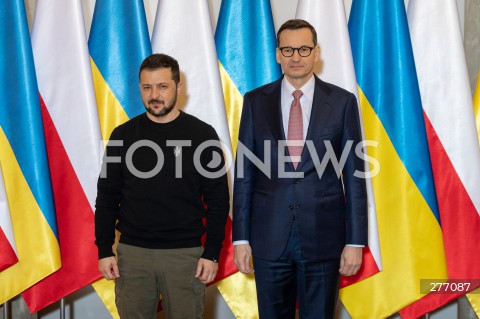  05.04.2023 WARSZAWA<br />
WIZYTA PREZYDENTA UKRAINY WOLODYMYRA ZELENSKIEGO W WARSZAWIE<br />
<br />
UKRAINIAN PRESIDENT WOLODYMYR ZELENSKY VISITS POLAND<br />
<br />
N/Z WOLODYMYR ZELENSKI MATEUSZ MORAWIECKI<br />
FOT. MARCIN BANASZKIEWICZ/FOTONEWS  