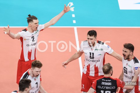  07.04.2023 RZESZOW <br />
SIATKOWKA MEZCZYZN <br />
PLUSLIGA SEZON 2022/2023 <br />
PLUS LIGA POLISH MEN VOLLEYBALL LEAGUE <br />
CWIERCFINAL - 1/4 FINALU - 1. MECZ <br />
MECZ ASSECO RESOVIA - PSG STAL NYSA <br />
N/Z MACIEJ MUZAJ FABIAN DRZYZGA TOREY DEFALCO RADOSC EMOCJE <br />
 