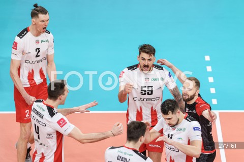  07.04.2023 RZESZOW <br />
SIATKOWKA MEZCZYZN <br />
PLUSLIGA SEZON 2022/2023 <br />
PLUS LIGA POLISH MEN VOLLEYBALL LEAGUE <br />
CWIERCFINAL - 1/4 FINALU - 1. MECZ <br />
MECZ ASSECO RESOVIA - PSG STAL NYSA <br />
N/Z MACIEJ MUZAJ TOREY DEFALCO PAWEL ZATORSKI RADOSC EMOCJE <br />
 