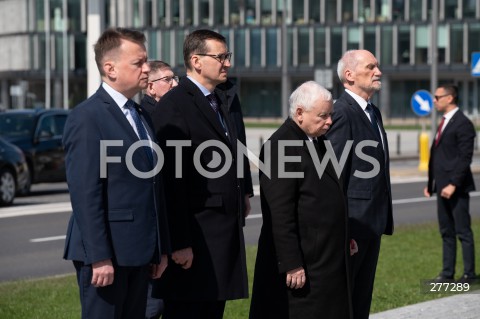  10.04.2023 WARSZAWA<br />
13. ROCZNICA KATASTROFY LOTNICZEJ POD SMOLENSKIEM<br />
N/Z MARIUSZ BLASZCZAK MATEUSZ MORAWIECKI JAROSLAW KACZYNSKI ANTONI MACIEREWICZ<br />
FOT. MARCIN BANASZKIEWICZ/FOTONEWS  