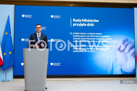  09.06.2023 WARSZAWA<br />
KONFERENCJA PRASOWA PREMIERA MATEUSZA MORAWICKIEGO I MINISTER FINANSOW MAGDALENY RZECZKOWSKIEJ<br />
N/Z PREMIER MATEUSZ MORAWIECKI<br />
FOT. MARCIN BANASZKIEWICZ/FOTONEWS  