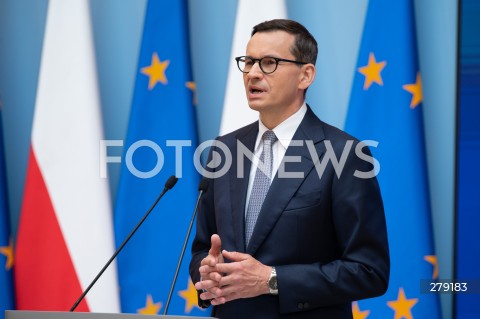  09.06.2023 WARSZAWA<br />
KONFERENCJA PRASOWA PREMIERA MATEUSZA MORAWICKIEGO I MINISTER FINANSOW MAGDALENY RZECZKOWSKIEJ<br />
N/Z PREMIER MATEUSZ MORAWIECKI<br />
FOT. MARCIN BANASZKIEWICZ/FOTONEWS  