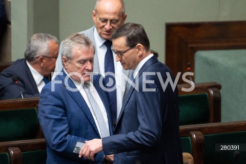  16.08.2023 WARSZAWA<br />
POSIEDZENIE SEJMU RP<br />
N/Z PIOTR GLINSKI ZBIGNIEW RAU MATEUSZ MORAWIECKI<br />
FOT. MARCIN BANASZKIEWICZ/FOTONEWS  