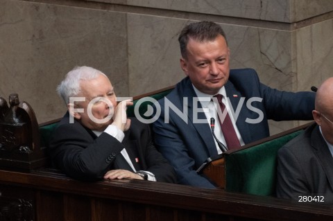  16.08.2023 WARSZAWA<br />
POSIEDZENIE SEJMU RP<br />
N/Z JAROSLAW KACZYNSKI MARIUSZ BLASZCZAK<br />
FOT. MARCIN BANASZKIEWICZ/FOTONEWS  