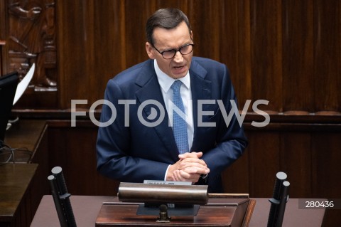  16.08.2023 WARSZAWA<br />
POSIEDZENIE SEJMU RP<br />
N/Z PREMIER MATEUSZ MORAWIECKI<br />
FOT. MARCIN BANASZKIEWICZ/FOTONEWS  