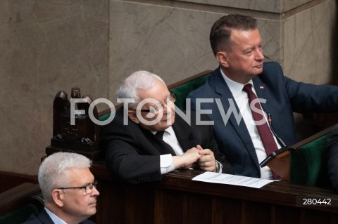  16.08.2023 WARSZAWA<br />
POSIEDZENIE SEJMU RP<br />
N/Z JAROSLAW KACZYNSKI MARIUSZ BLASZCZAK<br />
FOT. MARCIN BANASZKIEWICZ/FOTONEWS  