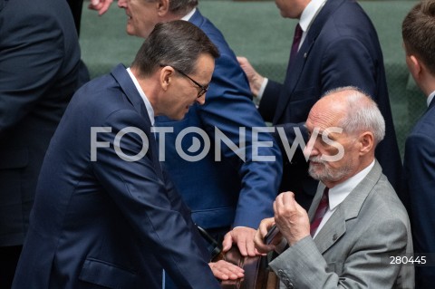  16.08.2023 WARSZAWA<br />
POSIEDZENIE SEJMU RP<br />
N/Z MATEUSZ MORAWIECKI ANTONI MACIEREWICZ<br />
FOT. MARCIN BANASZKIEWICZ/FOTONEWS  