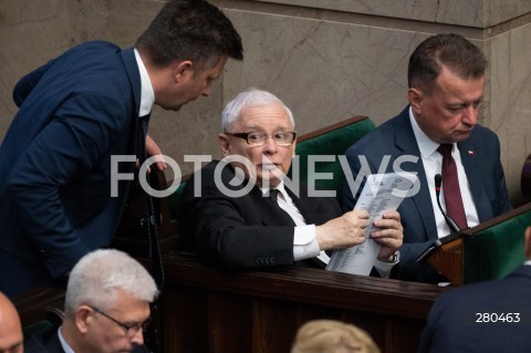  16.08.2023 WARSZAWA<br />
POSIEDZENIE SEJMU RP<br />
N/Z MICHAL DWORCZYK JAROSLAW KACZYNSKI MARIUSZ BLASZCZAK<br />
FOT. MARCIN BANASZKIEWICZ/FOTONEWS  