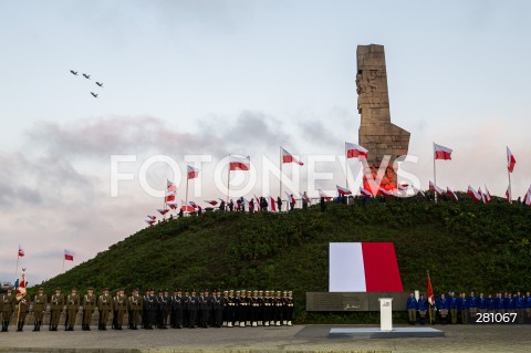  01.09.2023 GDANSK<br />
OBCHODY 84. ROCZNICY WYBUCHU II WOJNY SWIATOWEJ NA WESTERPLATTE<br />
N/Z PRZELOT MYSLIWCOW NAD POMNIKIEM OBRONCOW WYBRZEZA WESTERPLATTE<br />
 