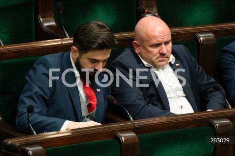  28.11.2023 WARSZAWA SEJM <br />
POSIEDZENIE SEJMU <br />
N/Z NORBERT KACZMARCZYK MARIUSZ GOSEK<br />
FOT. MARCIN BANASZKIEWICZ/FOTONEWS 