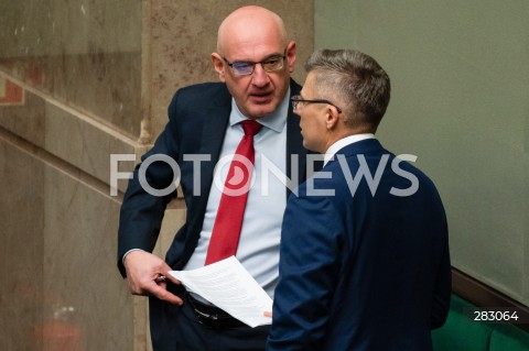  28.11.2023 WARSZAWA SEJM <br />
POSIEDZENIE SEJMU <br />
N/Z MICHAL OSTROWSKI MARCIN WARCHOL<br />
FOT. MARCIN BANASZKIEWICZ/FOTONEWS 