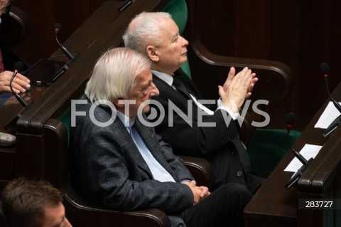  11.12.2023 WARSZAWA SEJM <br />
POSZIEDZENIE SEJMU<br />
WYBOR PREZESA RADY MINISTROW<br />
N/Z RYSZARD TERLECKI JAROSLAW KACZYNSKI<br />
FOT. MARCIN BANASZKIEWICZ/FOTONEWS  