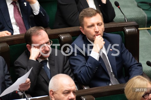  11.12.2023 WARSZAWA SEJM <br />
POSZIEDZENIE SEJMU<br />
WYBOR PREZESA RADY MINISTROW<br />
N/Z MARIUSZ KAMINSKI LUKASZ SCHREIBER<br />
FOT. MARCIN BANASZKIEWICZ/FOTONEWS  