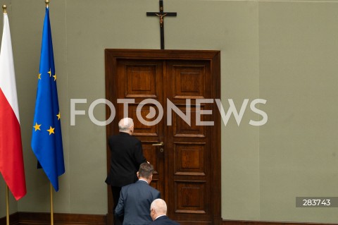  11.12.2023 WARSZAWA SEJM <br />
POSZIEDZENIE SEJMU<br />
WYBOR PREZESA RADY MINISTROW<br />
N/Z JAROSLAW KACZYNSKI MARIUSZ BLASZCZAK JACEK SASIN KRZYZ <br />
FOT. MARCIN BANASZKIEWICZ/FOTONEWS  