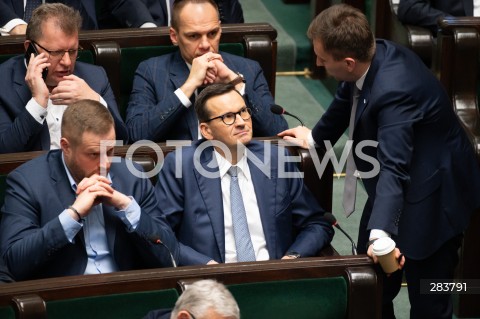  11.12.2023 WARSZAWA SEJM <br />
POSZIEDZENIE SEJMU<br />
WYBOR PREZESA RADY MINISTROW<br />
N/Z JANUSZ CIESZYNSKI MATEUSZ MORAWIECKI LUKASZ SCHREIBER<br />
FOT. MARCIN BANASZKIEWICZ/FOTONEWS  