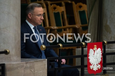  11.12.2023 WARSZAWA SEJM <br />
POSZIEDZENIE SEJMU<br />
WYBOR PREZESA RADY MINISTROW<br />
N/Z PREZYDENT RP ANDRZEJ DUDA<br />
FOT. MARCIN BANASZKIEWICZ/FOTONEWS  