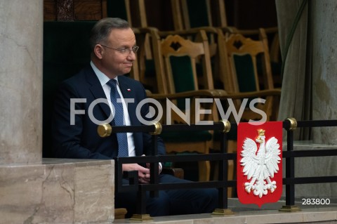  11.12.2023 WARSZAWA SEJM <br />
POSZIEDZENIE SEJMU<br />
WYBOR PREZESA RADY MINISTROW<br />
N/Z PREZYDENT RP ANDRZEJ DUDA<br />
FOT. MARCIN BANASZKIEWICZ/FOTONEWS  