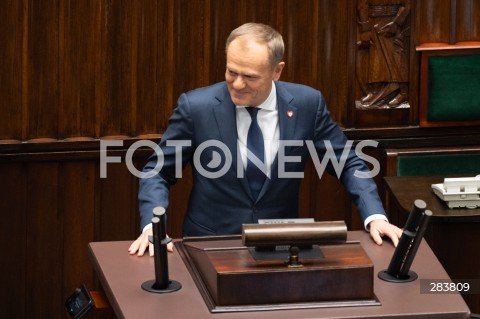  11.12.2023 WARSZAWA SEJM <br />
POSZIEDZENIE SEJMU<br />
WYBOR PREZESA RADY MINISTROW<br />
N/Z DONALD TUSK<br />
FOT. MARCIN BANASZKIEWICZ/FOTONEWS  