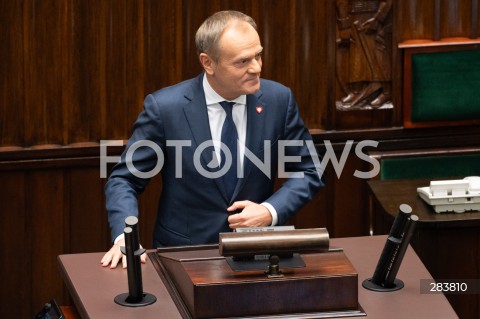  11.12.2023 WARSZAWA SEJM <br />
POSZIEDZENIE SEJMU<br />
WYBOR PREZESA RADY MINISTROW<br />
N/Z DONALD TUSK<br />
FOT. MARCIN BANASZKIEWICZ/FOTONEWS  